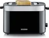 A black Severin toaster with two slices of toast on a white background. Produktbild-Vorschau
