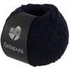 A ball of dark blue yarn with a black label wrapped around it. Produktbild-Vorschau