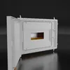 A white electrical distribution box with its door open, revealing the interior compartments. The box is set against a dark, reflective background. Produktbild-Vorschau