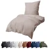A bedding set is shown in a light beige color, with a pillow and duvet cover. Below it, a row of bedding sets in various colors are displayed. Produktbild-Vorschau