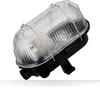 A black and clear outdoor light fixture with a metal cage. Produktbild-Vorschau