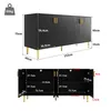 A diagram showing the dimensions of a black sideboard with gold accents. Produktbild-Vorschau