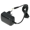 A black power adapter with a European plug and a coiled black cable with a yellow-tipped connector. Produktbild-Vorschau