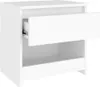 A white bedside table with one drawer partially open, shown against a white background. Produktbild-Vorschau