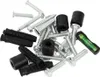 A pile of assorted hardware including screws, wall plugs, and a small spirit level. Podgląd zdjęcia produktu