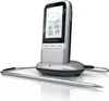 A wireless meat thermometer and its charging base. Produktbild-Vorschau