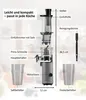 Diagram of a slow juicer with parts labeled in German. Produktbild-Vorschau