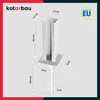 A diagram of a metal fence post anchor with dimensions and branding. Produktbild-Vorschau