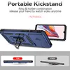 A blue phone case with a kickstand and ring holder is shown from multiple angles, with marketing text and feature callouts. Produktbild-Vorschau