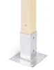A wooden post is secured in a galvanized metal post base. Produktbild-Vorschau