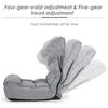 A gray floor chair shown in multiple positions to demonstrate its adjustability. Produktbild-Vorschau
