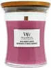 A close-up studio shot of a WoodWick candle in a glass jar with a wooden lid. Produktbild-Vorschau