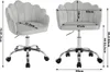 Two views of a light gray office chair with dimensions indicated by text and lines. Produktbild-Vorschau