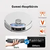 A collage of images showcasing a robot vacuum cleaner and its accessories, with text highlighting features. Produktbild-Vorschau