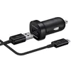 A black Samsung car charger with a USB cable connected. Produktbild-Vorschau