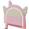 Close-up of a pink children's bed headboard with a unicorn-like design and LED lighting. Produktbild-Vorschau