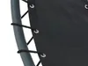 A close-up view of the black fabric of a chair, secured to a gray metal frame with black elastic cords and metal grommets. Produktbild-Vorschau