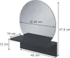 A black bathroom mirror with a shelf, shown with dimensions. Produktbild-Vorschau