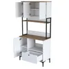 A white and brown multi-purpose cabinet with open doors and a drawer. Produktbild-Vorschau