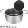 A stainless steel pot with a honeycomb interior pattern, shown with various cooking surface icons below. Produktbild-Vorschau