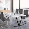 A modern conference room with a white table and dark gray chairs. Produktbild-Vorschau