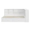 A white daybed with drawers and a bookshelf headboard, shown against a white background. Produktbild-Vorschau