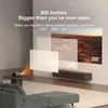 A living room scene with a projector displaying a large image on the wall, illustrating different screen sizes. Produktbild-Vorschau