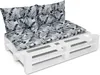 A set of cushions for a pallet sofa, shown on a white wooden pallet. Produktbild-Vorschau