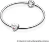 A silver Pandora bracelet with a heart-shaped charm engraved with 'Daughter' and a small pink stone. Podgląd zdjęcia produktu
