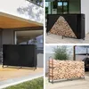 Collage of images showing a firewood rack with a cover and without, and a rack filled with firewood. Produktbild-Vorschau