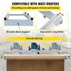 A marketing image showcasing a router sled with text highlighting features and compatibility. Produktbild-Vorschau