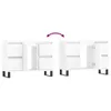 A white bathroom cabinet with two drawers and two doors shown from the front in two configurations. Produktbild-Vorschau