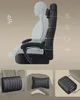A side view of a gaming chair with a diagram of a human spine, and three smaller images of cushions. The background is a gradient of light gray to white. Produktbild-Vorschau