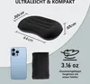 An inflatable pillow is shown with dimensions, a comparison to a phone, and its folded state. Produktbild-Vorschau