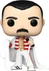 A Funko Pop! vinyl figure of Freddie Mercury in his iconic white and red striped stage outfit, holding a microphone and a white cape. Anteprima dell’immagine prodotto