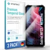 A product shot of a 3-pack of screen protectors for a smartphone, with the packaging and a phone displaying the screen protector. Produktbild-Vorschau