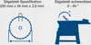 Diagrams illustrating saw blade specifications and tilt angle. Produktbild-Vorschau