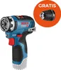 A Bosch cordless drill is shown with a separate image of a drill chuck and the word 'GRATIS' (free) in an orange circle. Náhled obrázku produktu