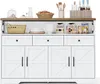 A white sideboard with a brown wooden top, filled with kitchenware and food items. Produktbild-Vorschau