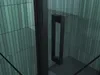 A close-up view of a modern shower cabin with a black handle and teal tiled walls. Produktbild-Vorschau