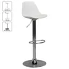 A white bar stool with a chrome base and adjustable height mechanism, shown against a white background. To the left are three diagrams illustrating different height settings. Náhľad obrázku produktu