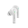 A pair of white wireless earbuds with green indicator lights. Produktbild-Vorschau