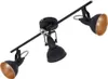 A black and gold track light fixture with three adjustable spotlights is shown against a white background. Voir les images du produit