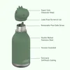 A diagram showing the features of a green water bottle with a character-shaped lid. Anteprima dell’immagine prodotto