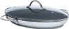 A stainless steel fish pan with a glass lid, shown from a side-diagonal angle. Produktbild-Vorschau