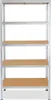 A metal shelving unit with wooden shelves against a white background. Produktbild-Vorschau