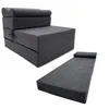 A foldable gray ottoman that can be converted into a bed or chaise lounge, shown in two different configurations against a white background. Náhled obrázku produktu