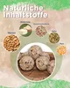 A collection of bird food balls surrounded by images of their natural ingredients. Produktbild-Vorschau