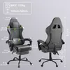 A gaming chair with dimensions and specifications shown. Voir les images du produit