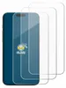 Three transparent screen protectors are shown layered over a blue background that resembles a smartphone screen. A small graphic with the word 'GLASS' is visible on the blue background. Produktbild-Vorschau